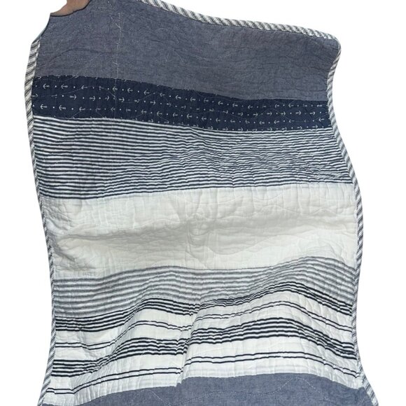 Nicole Miller Home chambray blue ticking stripe Anchors Nautical pillow Shams - Picture 4 of 4